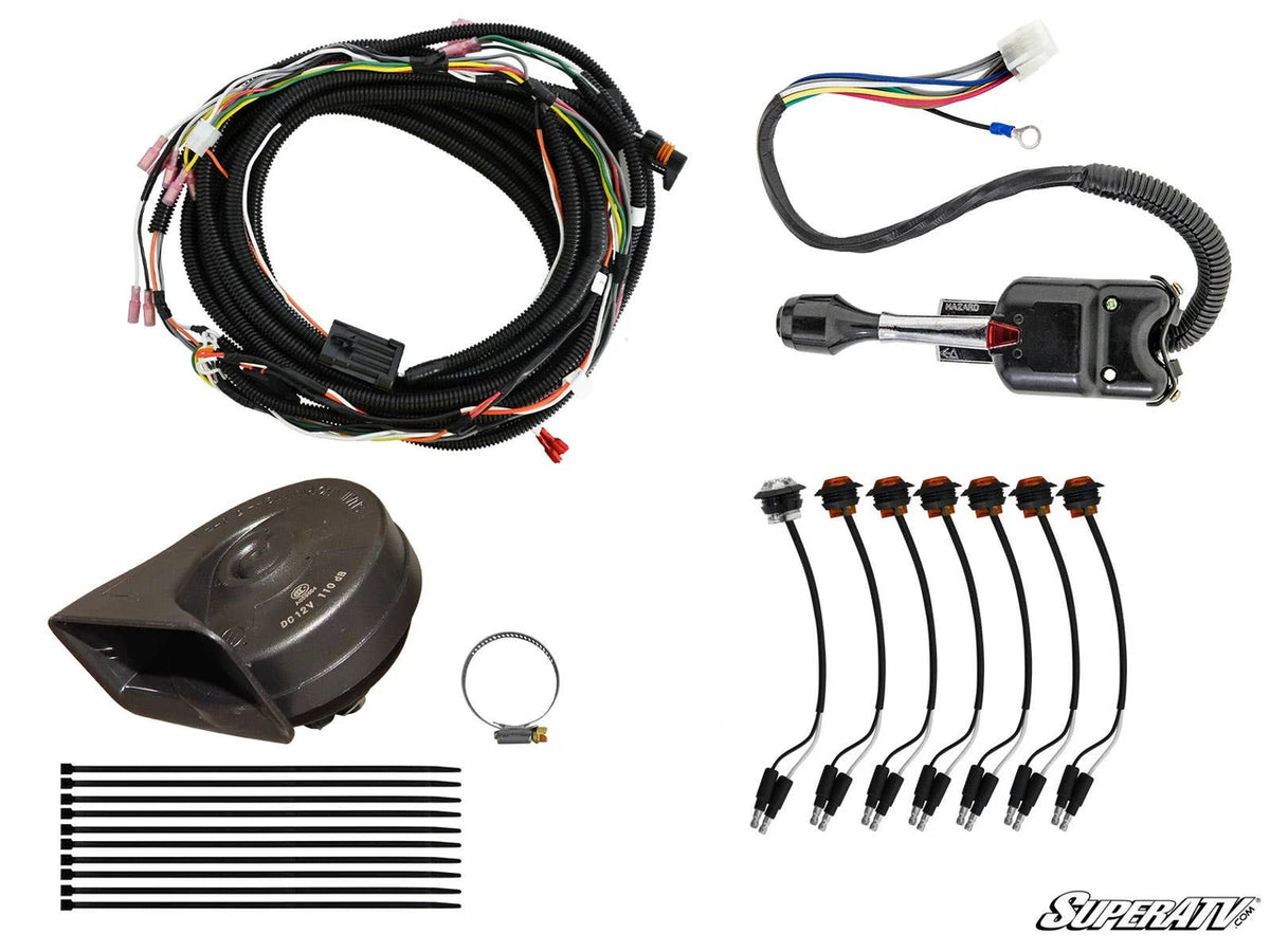 SuperATV Can-Am Maverick X3 Plug & Play Turn Signal Kit, Steering Column & Attached Horn, kit contents, TSK-CA-X3-003