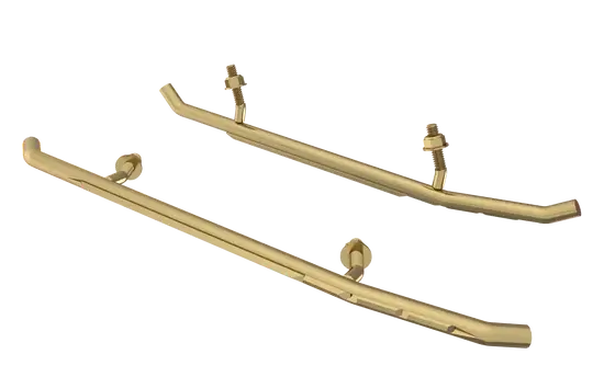 two brass colored travelers on a transparent background