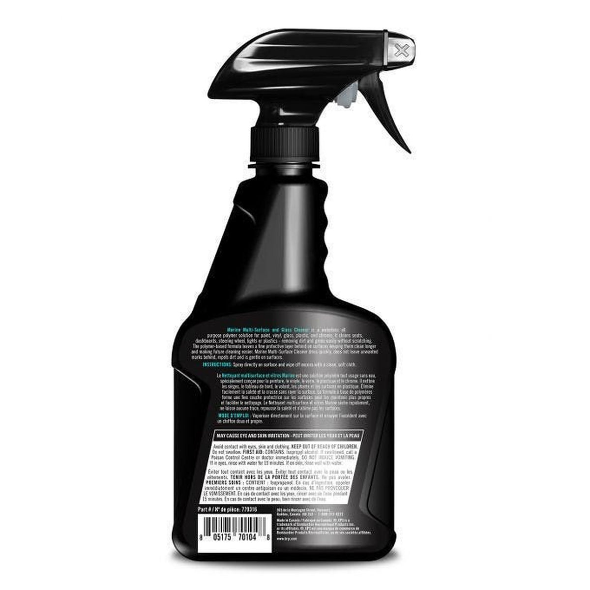 XPS Marine Multi-Surface and Glass Cleaner 22 fl oz spray bottle back label, 9779316