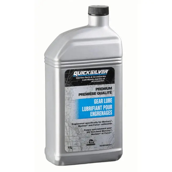 Quicksilver gear lube bottle on a white background