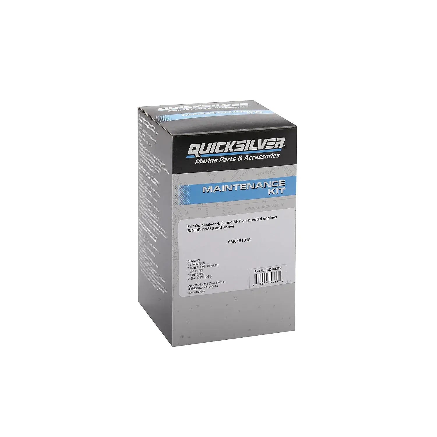 Quicksilver 8M0181315 Outboard Service Kit for Mercury 4-6hp Carbureted Outboards