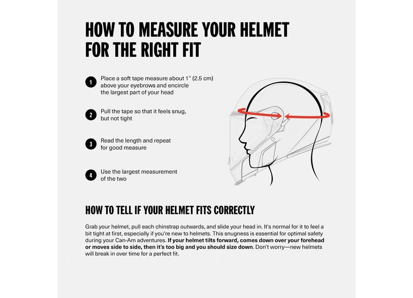 Can-Am Advex helmet head measurement guide diagram for correct fit sizing