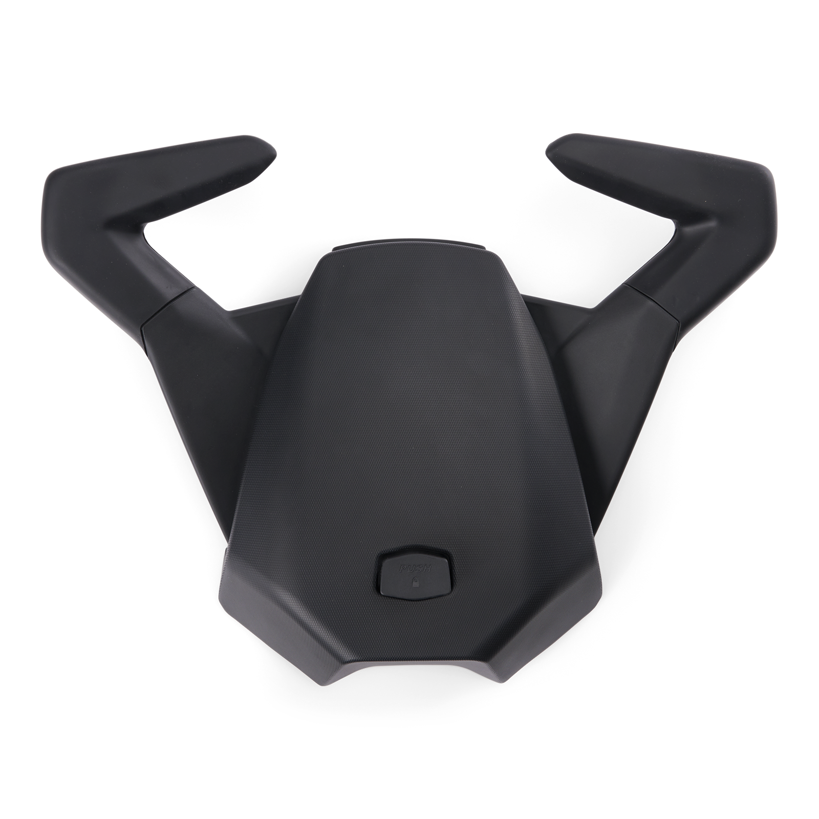 Black Can-Am Ryker passenger seat with push-button latch release top view