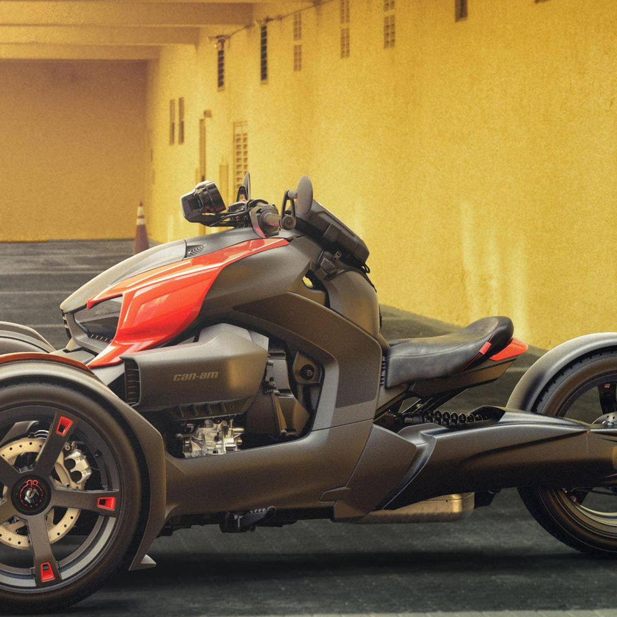 Can-Am Ryker with Adrenaline Red rear spoiler, side view