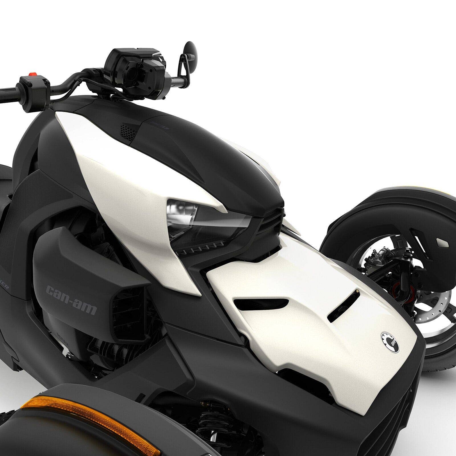 Can-Am Ryker Epic Hood front fairing in white close-up on three-wheeler