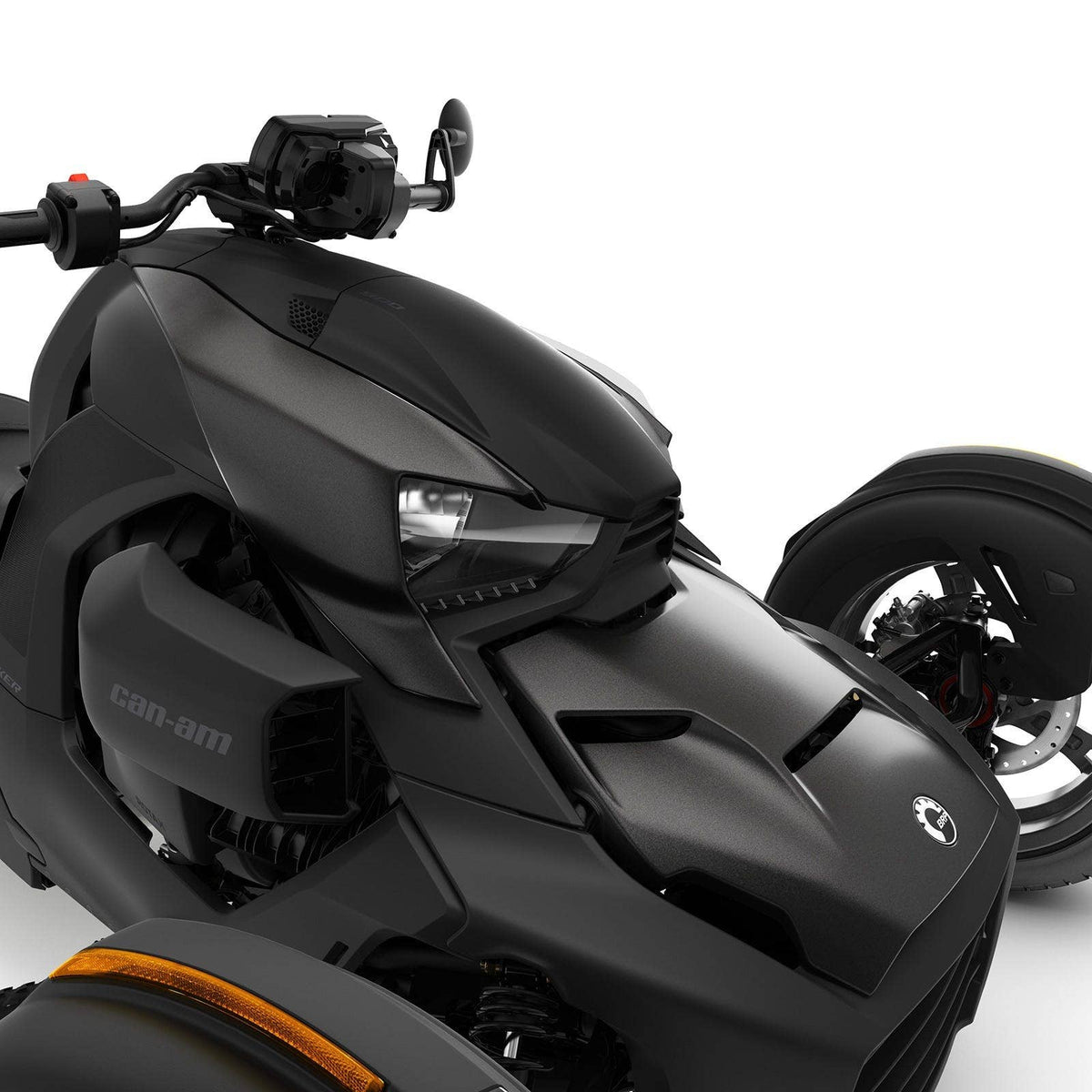 Can-Am Ryker Epic Hood kit in black, close-up front fascia and headlight detail