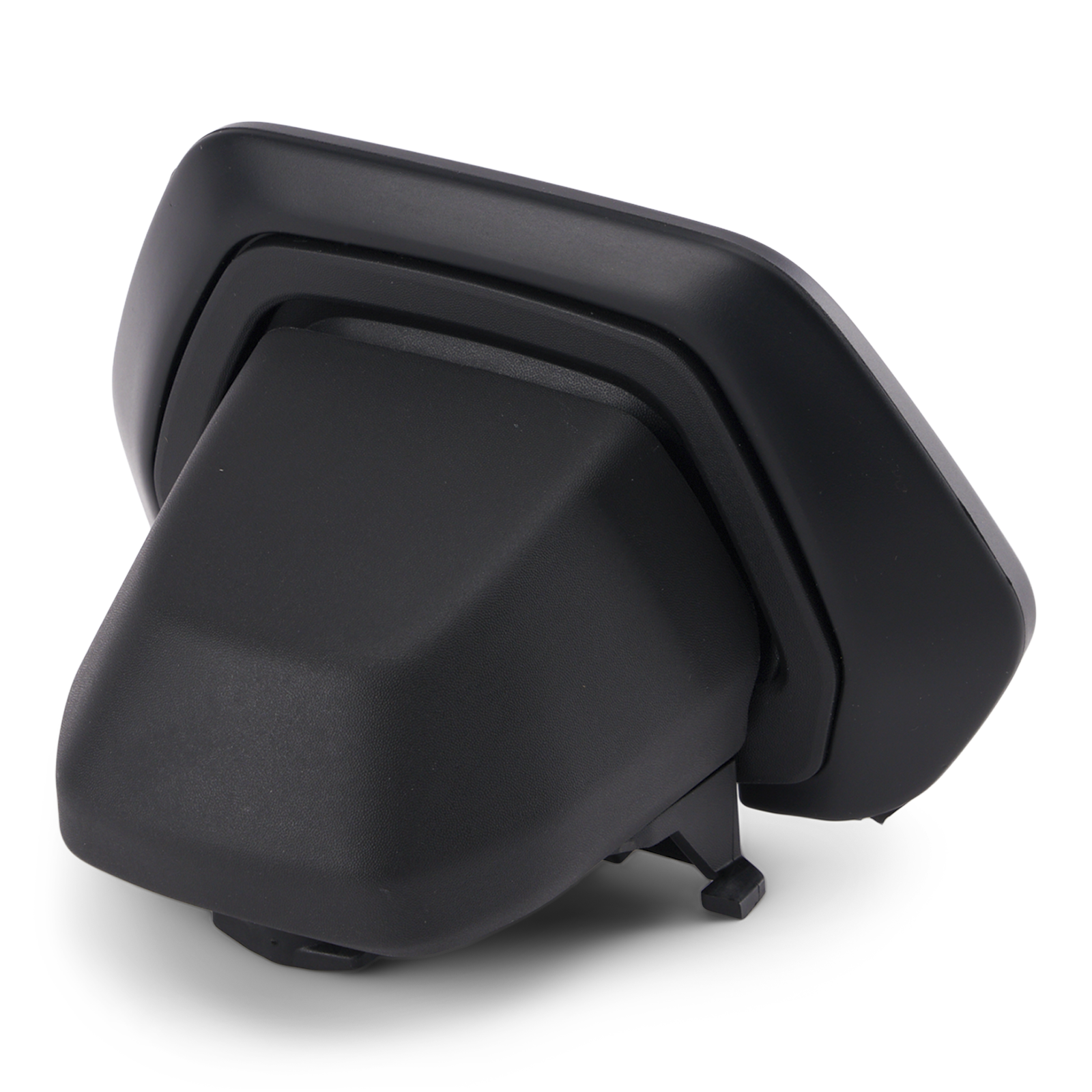 Black plastic Can-Am Ryker driver backrest OEM replacement part angled view