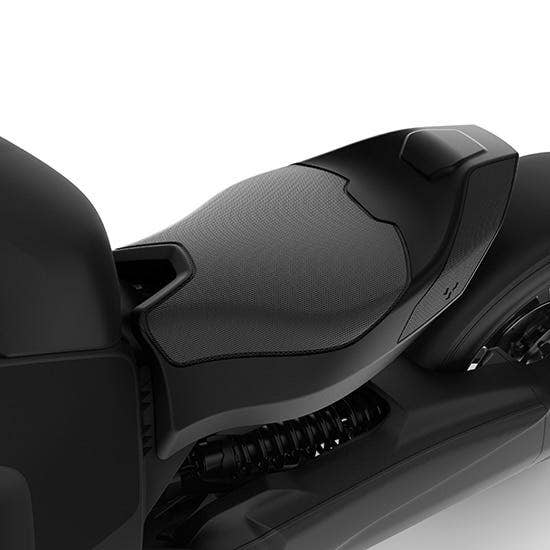 Can-Am Ryker solo driver comfort seat black textured close-up on three-wheeler