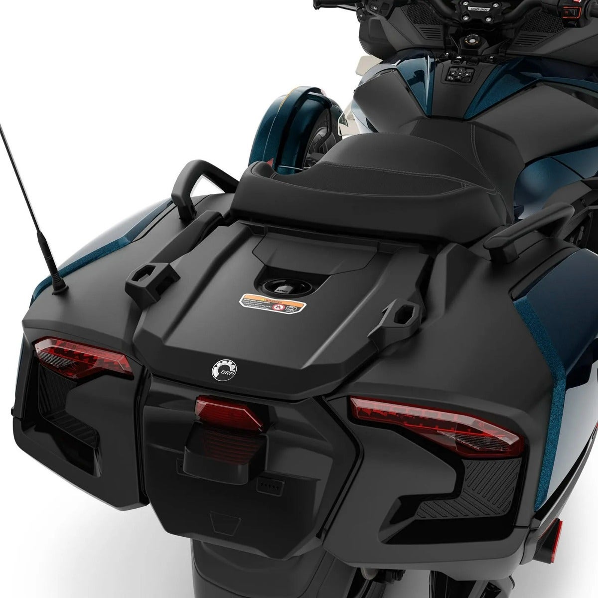 Can-Am Spyder RT LinQ rear rack mounted on RT 2020 and up saddlebags with taillights