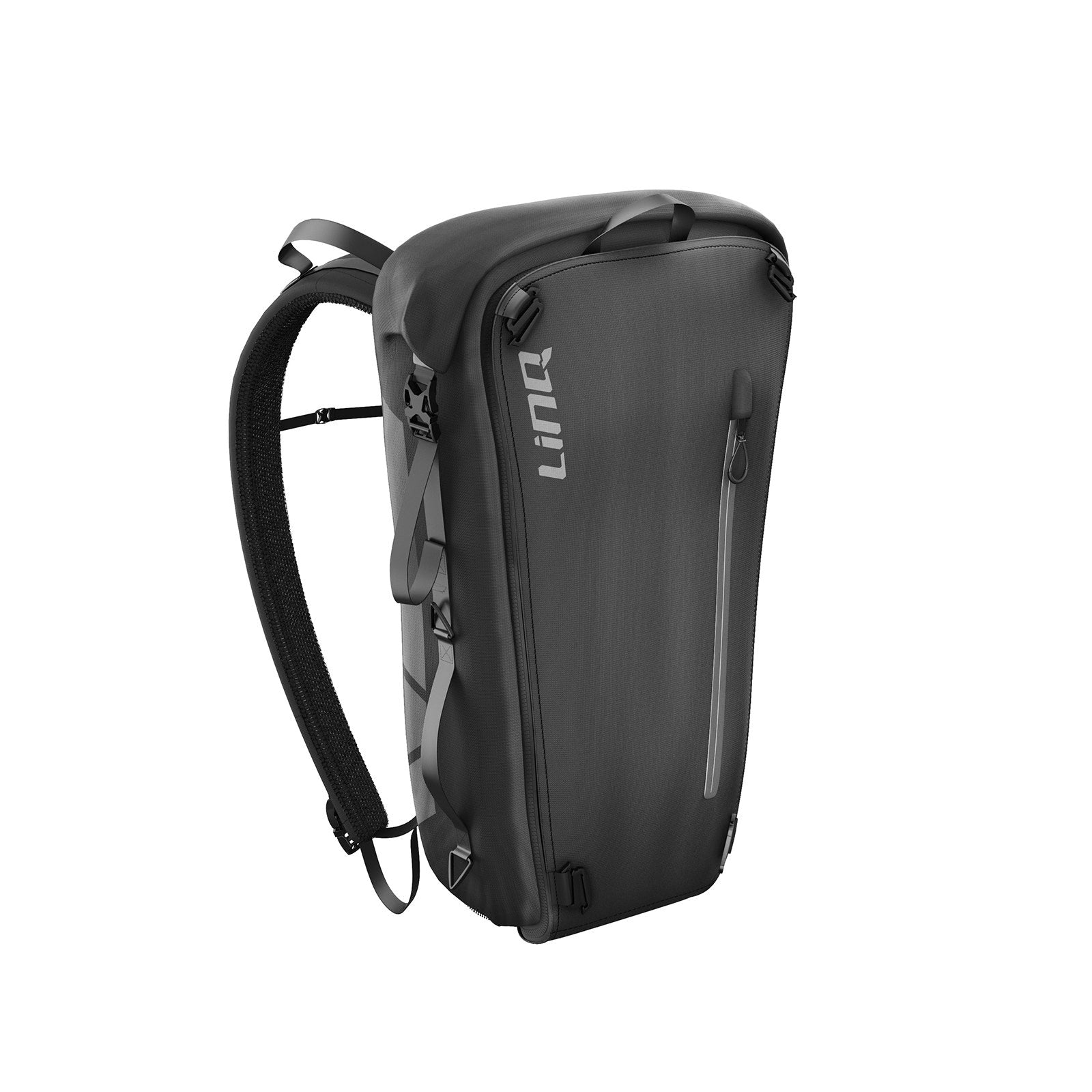 Ski-Doo LinQ 40L Urban Bag black waterproof backpack with padded straps side view