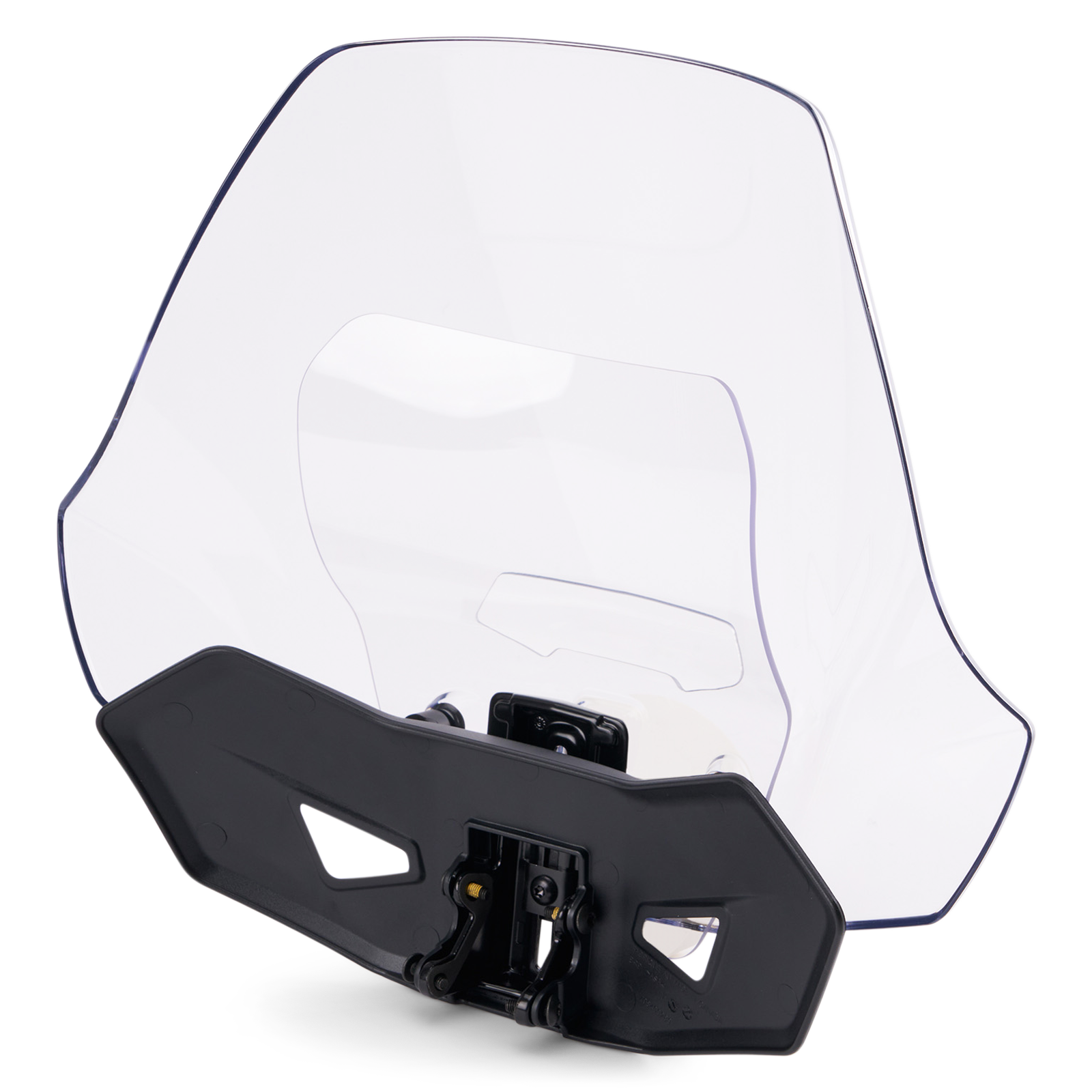Can-Am Ryker adjustable sport windshield with black mounting bracket, clear shield rear view