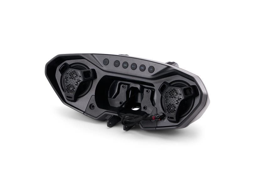 Can-Am Ryker audio system dual speaker unit with Bluetooth controls angled view
