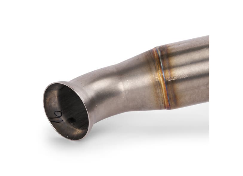 Can-Am Spyder RT Akrapovič exhaust header pipe close-up raw titanium finish