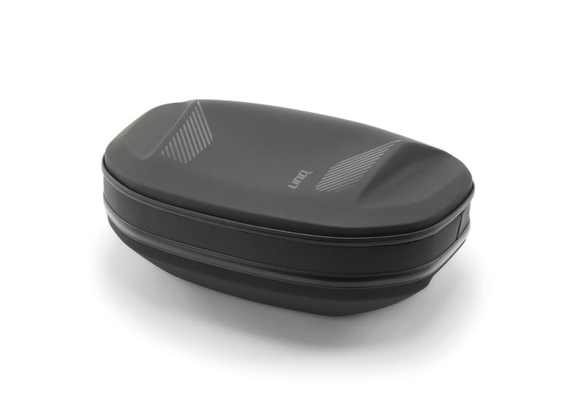 Black Can-Am LinQ semi-rigid storage bag for Ryker and Spyder RT 2020 and up, angled view