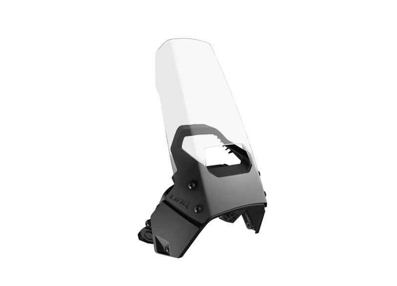 Can-Am Origin LinQ adjustable windshield with black mounting bracket for electric motorcycles