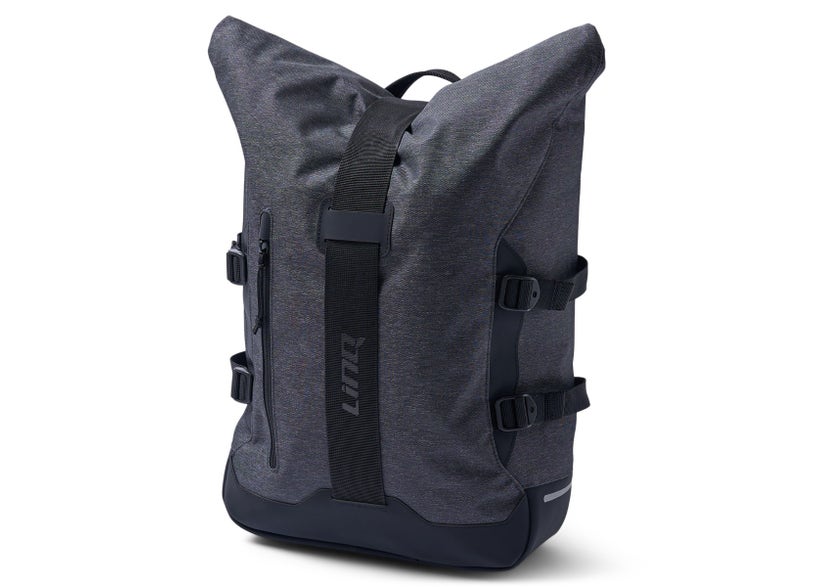 Can-Am Origin LinQ saddlebag 22L gray roll-top bag with buckle straps for EV motorcycles