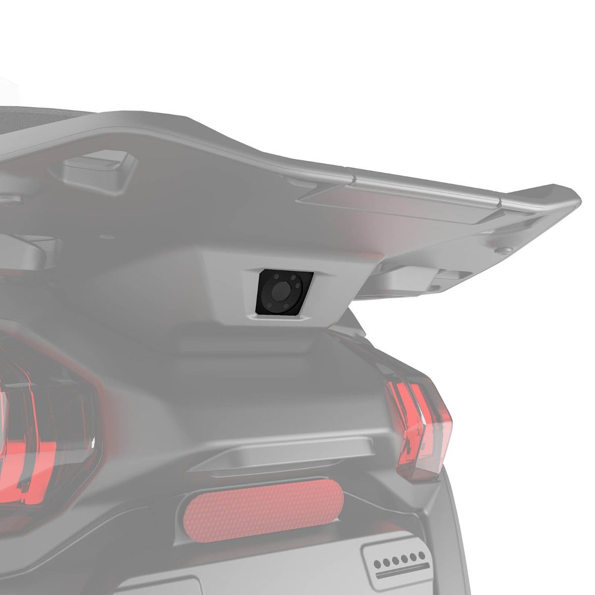 Can-Am Canyon back-up camera mounted under rear spoiler close-up view
