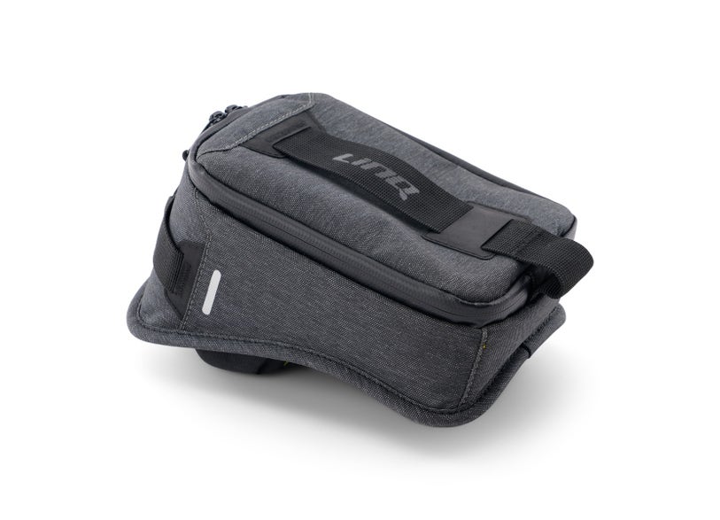 Can-Am Origin LinQ tank bag for EV motorcycles gray fabric top view