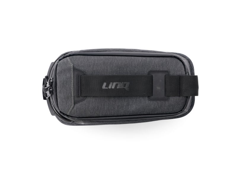 Can-Am Pulse LinQ tank bag for EV motorcycles gray top view with mounting strap