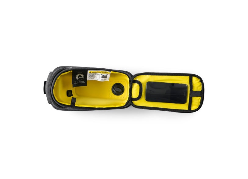 Can-Am Pulse LinQ tank bag interior view showing yellow lining and phone pocket