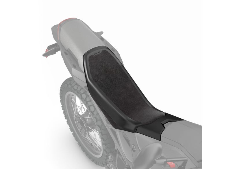 Can-Am Origin driver comfort seat installed on EV motorcycle rear view