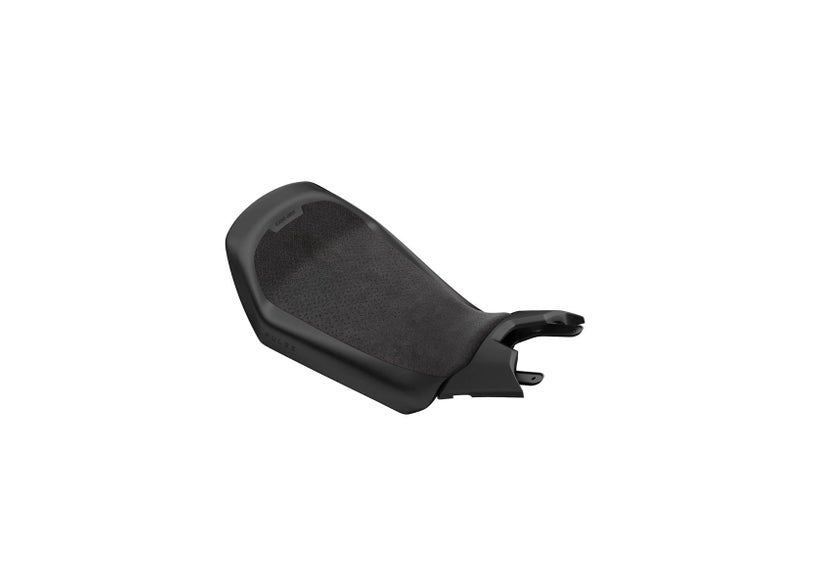 Can-Am Pulse driver comfort seat black textured cover for EV motorcycles angled view