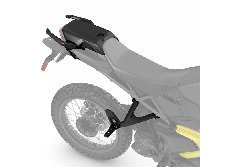 Can-Am Origin motorcycle rear passenger seat and footpeg mounting kit installed on EV bike