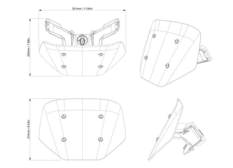 Can-Am Pulse LinQ Sport Windshield technical diagram with dimensions for EV motorcycles