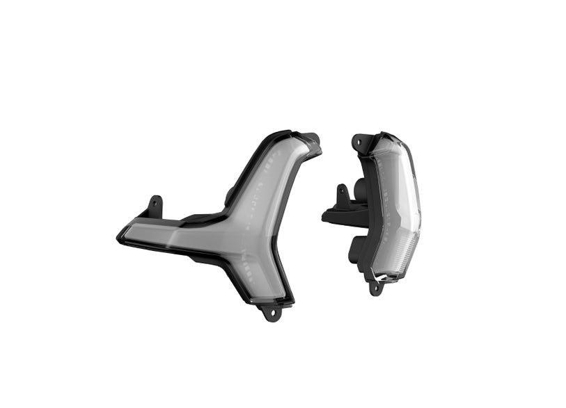 Can-Am Origin front position lamp pair for EV motorcycles, front and side view