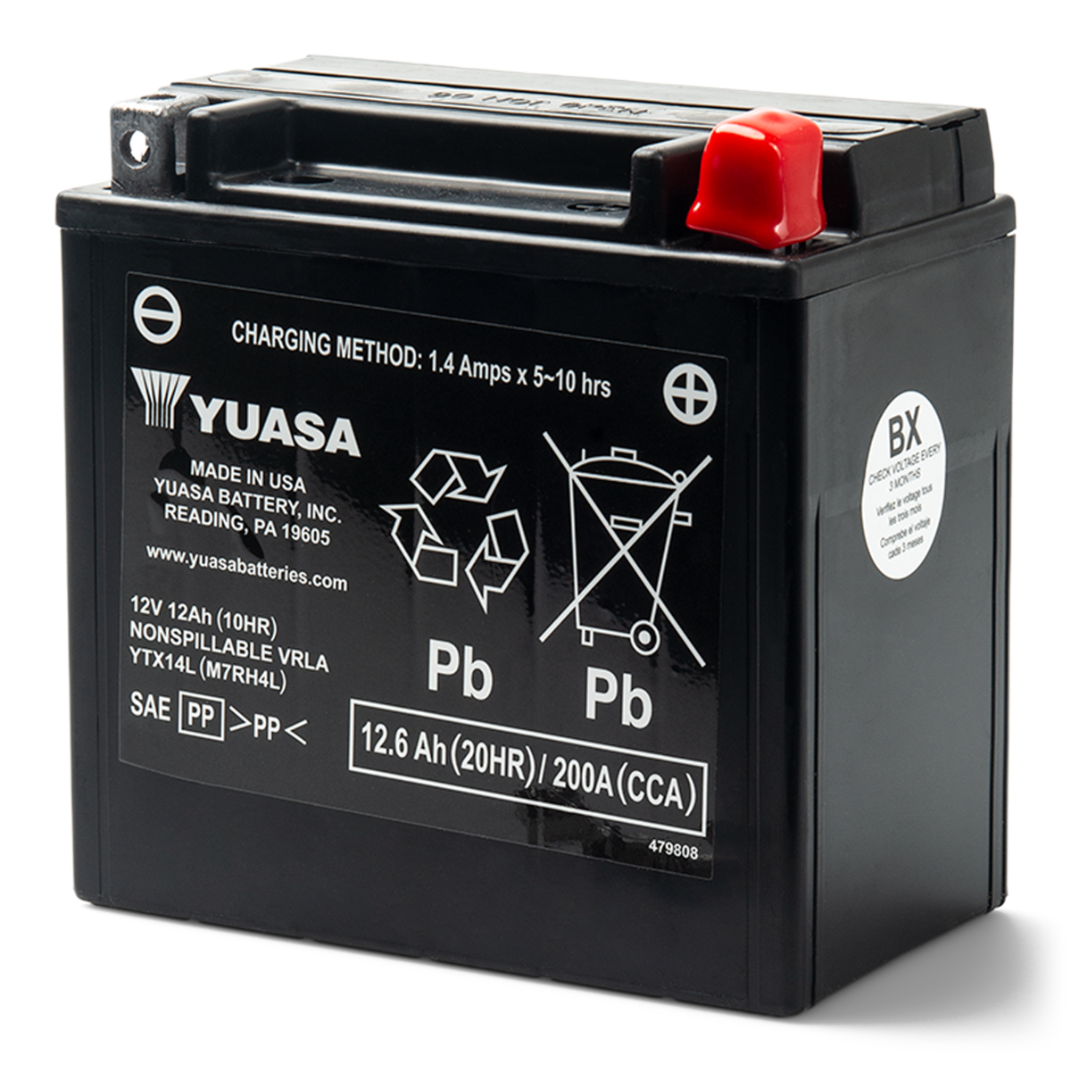 Can-Am Yuasa YTX14L Battery Ryker - AGM, 12aH, 200 CCA, front