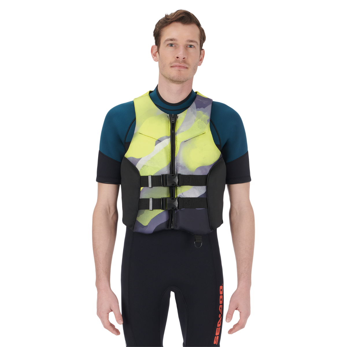 Sea-Doo Airflow Sunset Edition PFD - Hi-Vis Yellow, worn front