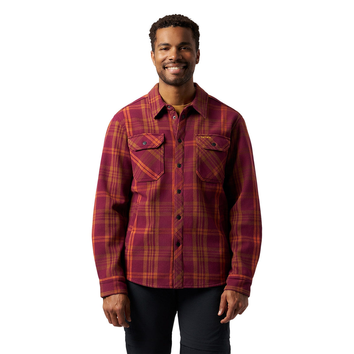 Can-Am Men's Bonded Plaid Overshirt Burgundy, front