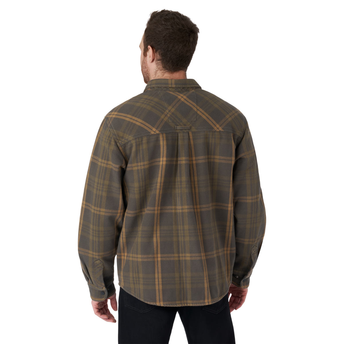 Can-Am Men's Bonded Plaid Overshirt Army Green, back