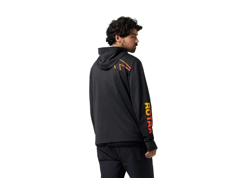 Ski-Doo Men's X-Team Edition Sno-X Zip-up hoodie black back view with orange graphics, 288191