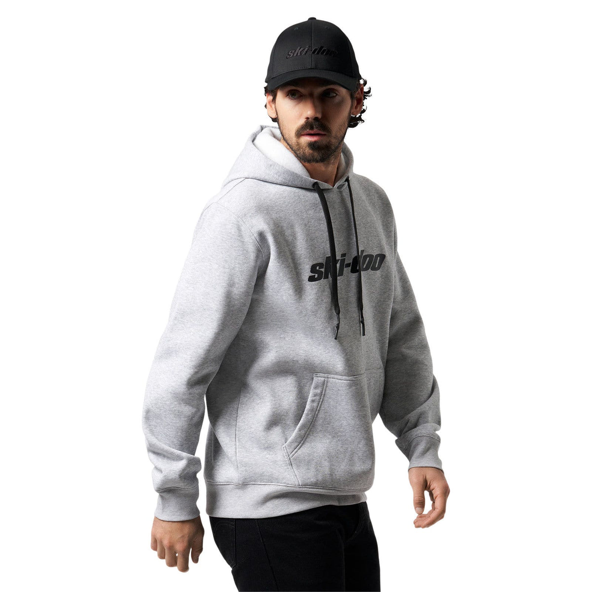 Ski-Doo Men's Signature Pullover Hoodie in Grey, logo detail