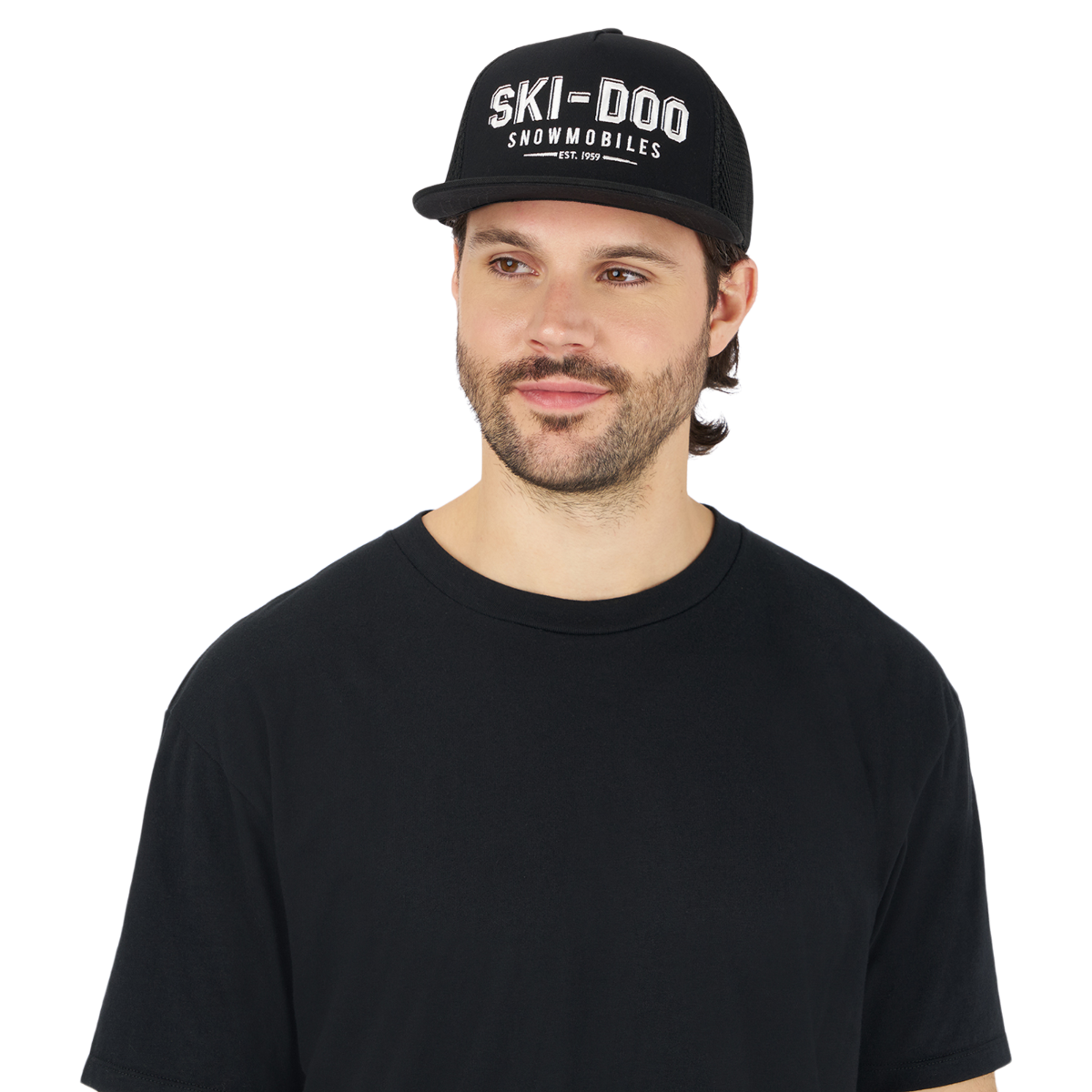 Ski-Doo Unisex Vintage Flat Cap in Black, side view