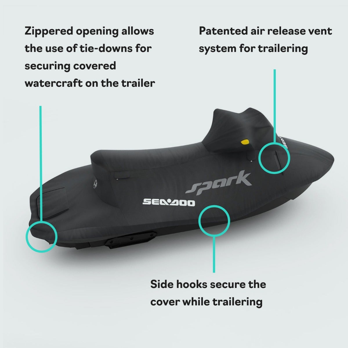 Sea-Doo Cover for Spark 3-Up (2014-2023) - Black Trailerable PWC Cover, 295100789