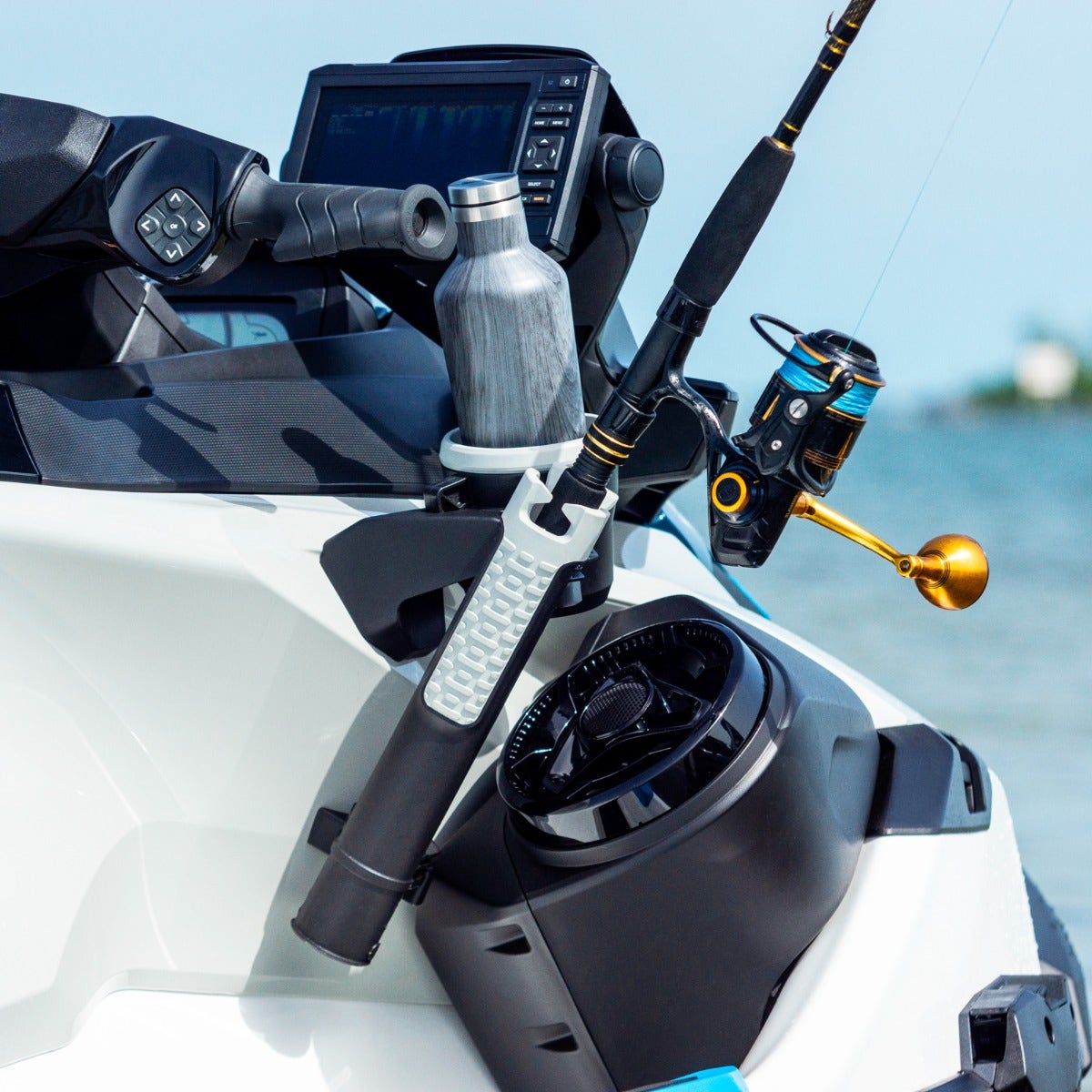 Sea-Doo LinQ cup holder mounted at the front of a watercraft