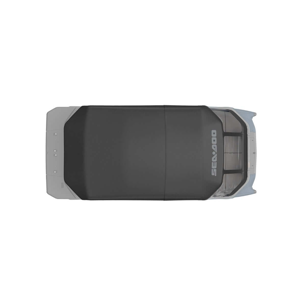 Sea-Doo Camper Enclosure black cover for 18-foot Switch Pontoon top view