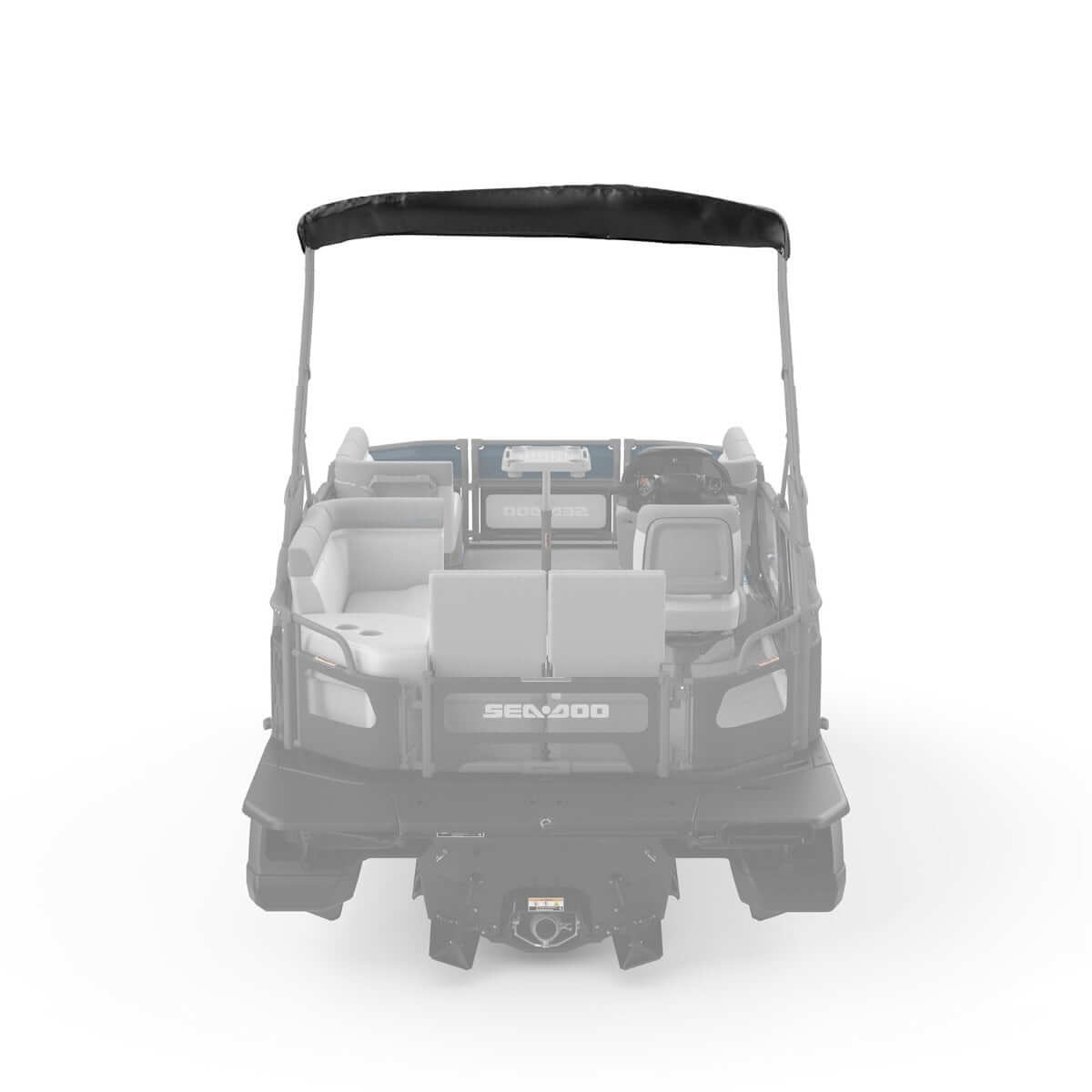 Sea-Doo Switch pontoon front bimini top canvas sleeve shown installed on boat frame