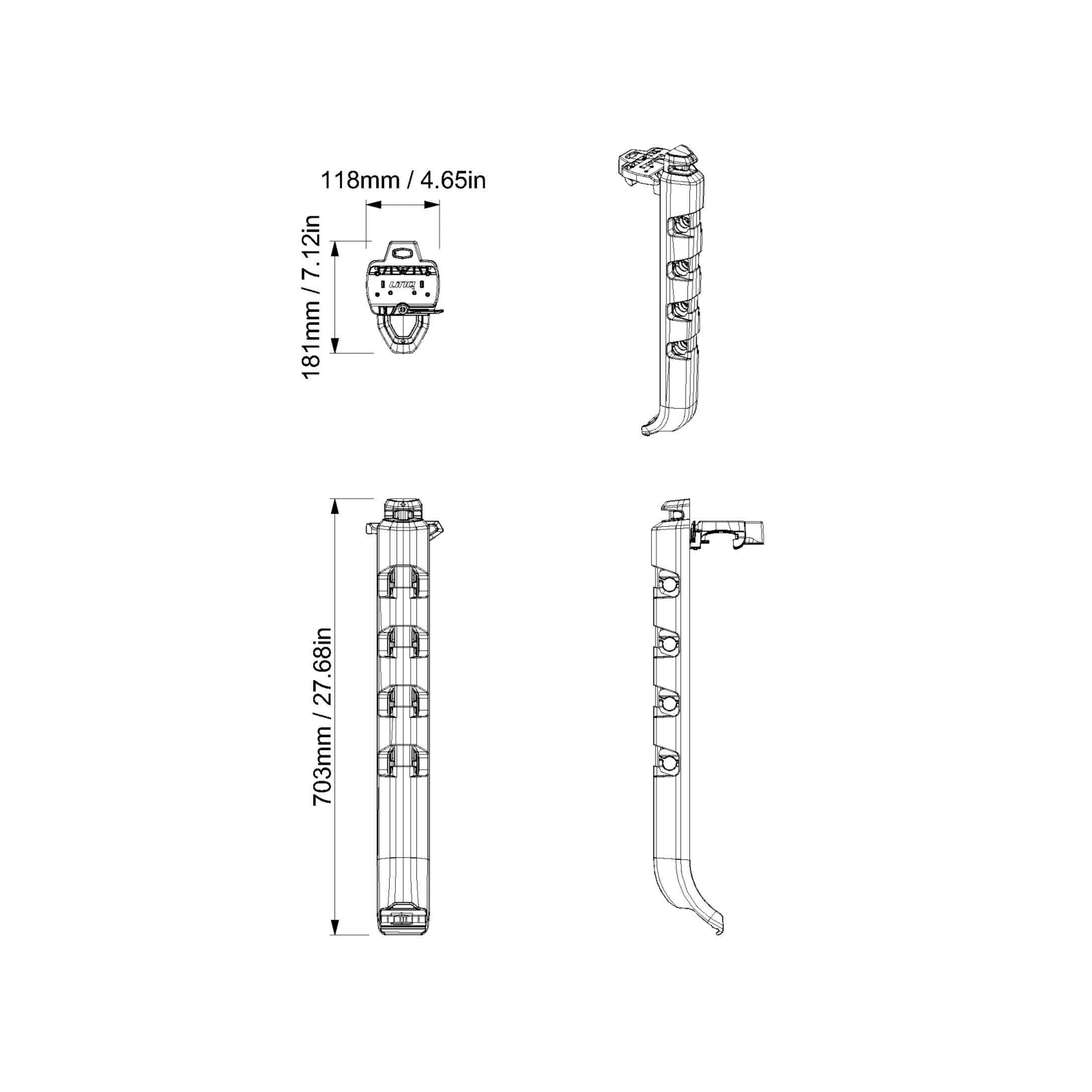 Sea-Doo Quick-Access Rod Storage for Switch Pontoon technical diagram with dimensions 703mm length