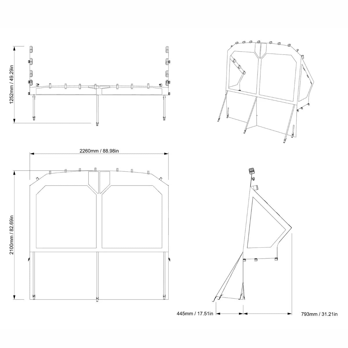 Sea-Doo Front Dodger for 18 ft Switch Pontoon - Wind Protection Canvas Shield, 295101354