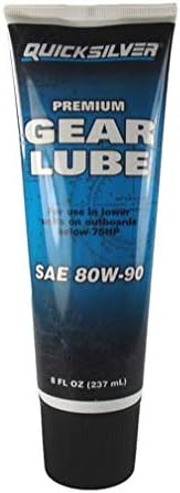Quicksilver gear lube tube with blue and black design