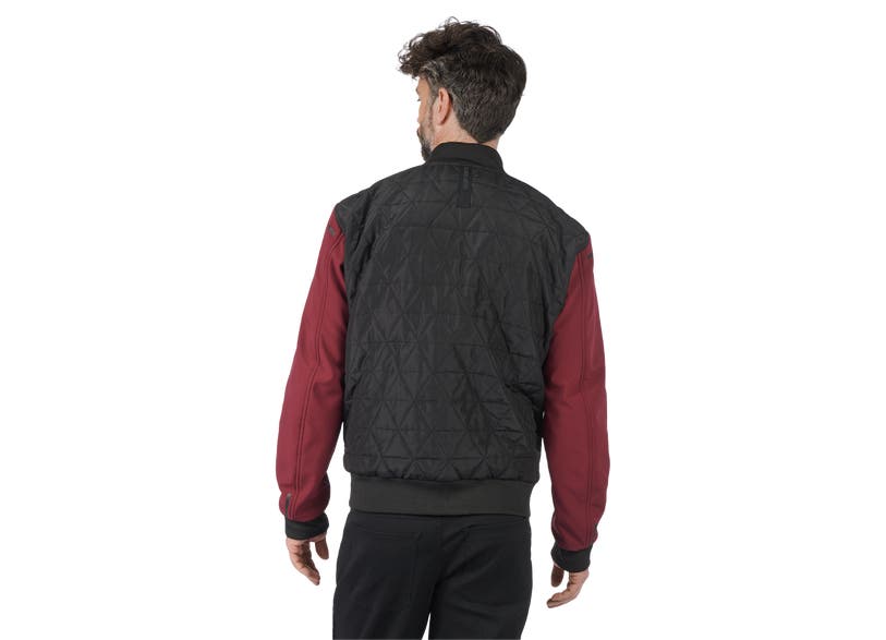 Can-Am On-Road men's Cuna bomber jacket black quilted body red sleeves back view