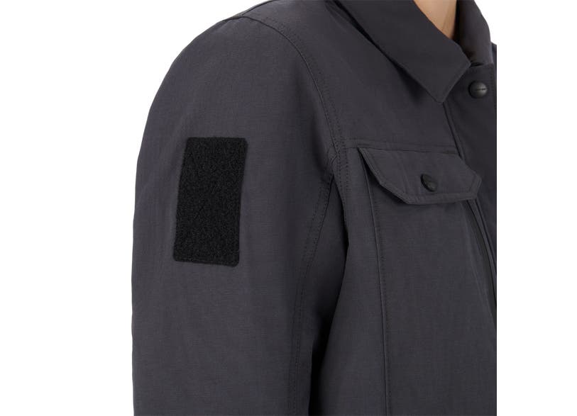Can-Am Lipa Customizable Jacket CE/UKCA close-up gray shoulder patch and chest pocket detail