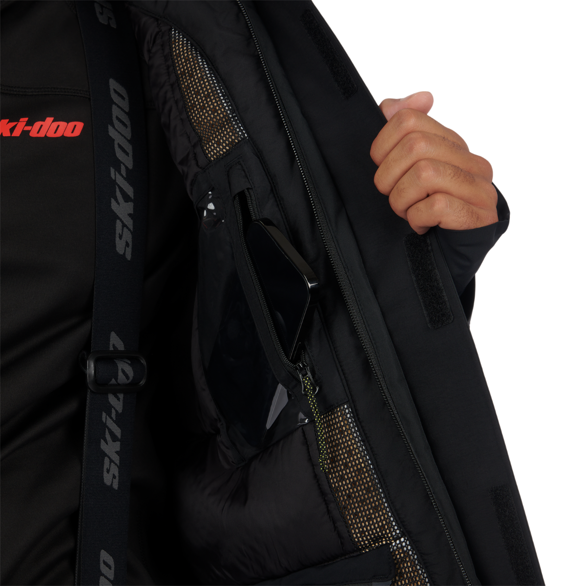 Ski-Doo Men's Vasa+ Jacket in Black, inner pocket detail