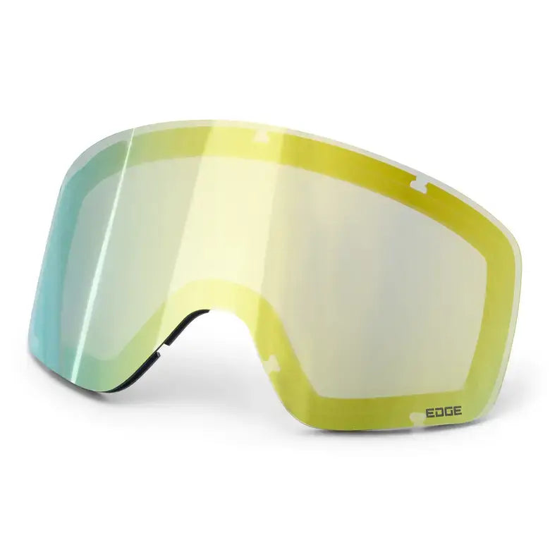ski-doo goggles with gradient yellow and teal lens on a white background
