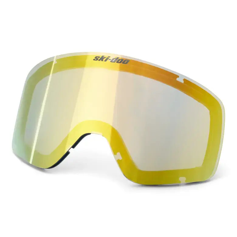 Yellow ski-doo goggles on a white background