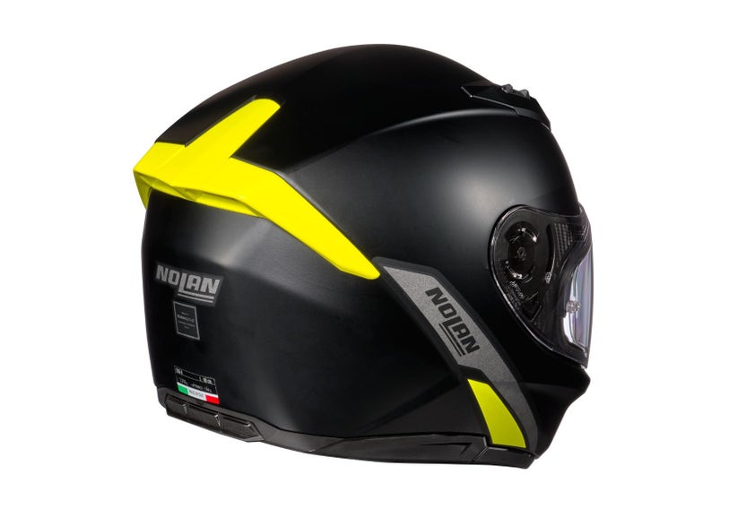 Can-Am N60-6 Staple full face helmet black with hi-vis yellow accents rear angle view