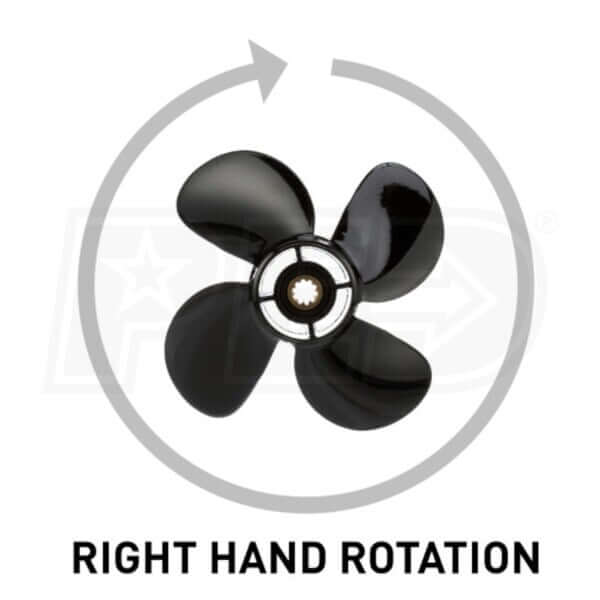 Black propeller with right hand rotation text on a white background
